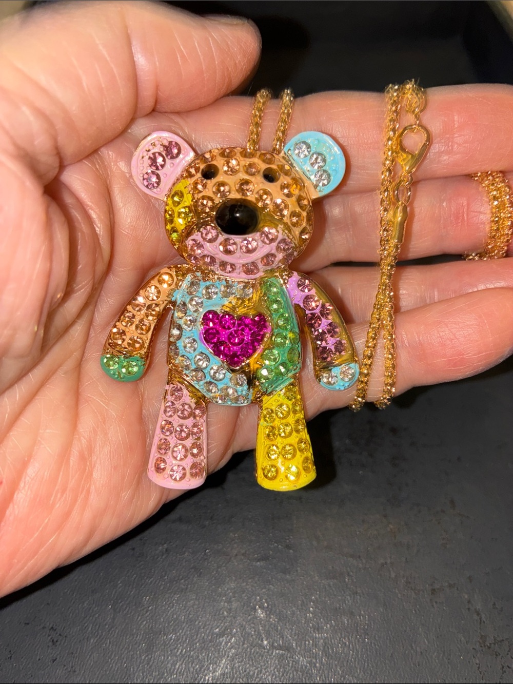 Multicolor Crystal Teddy Bear Pendant Necklace